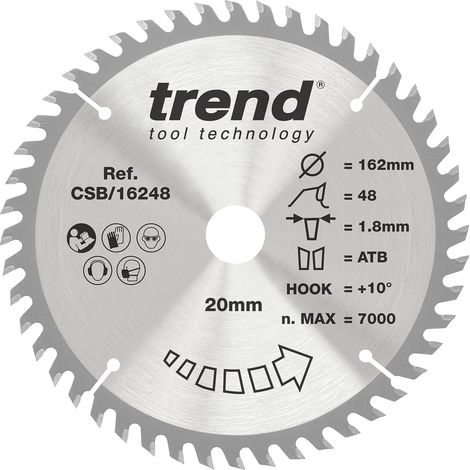 Lame scie circulaire 162 mm, 20 mm alésage, 48 dents TCT, sans fil (1/5)