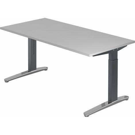 bümö® Design Schreibtisch "XB-Serie" höhenverstellbar, Tischplatte 160 x 80 cm in grau, Gestell in graphit/alu poliert
