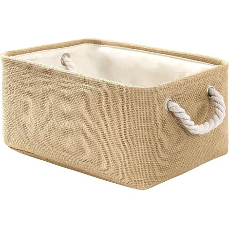 Panier décoratif tissu rectangulaire beige avec poignée, rangement vêtements, 13,8×9,8×6,7 cm