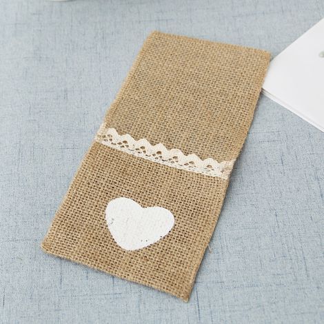 40 portacubiertos de arpillera y encaje, bolsas para cuchillos, estuches de mesa, estuches para cubiertos, accesorios de mesa, artículos de decoración de mesa vintage para fiestas, comidas y bodas, 10 (1/5)