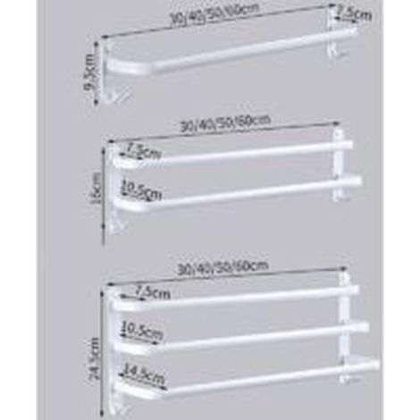 Porte-serviettes mural blanc à 2 niveaux, 60 cm de large, en aluminium avec crochets pour salle de bain et cuisine (1/4)