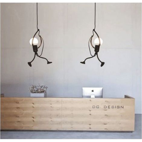 Moderne Suspension Créatif fer Gens Dessin animé Conception Lampe suspendue pour Des Enfants Chambre Chevet Salon Grenier noir (1/5)