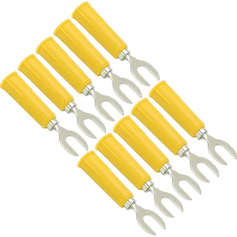 Lot de 10 adaptateurs fiche en U 6mm vers banane, prise mâle 6mm haute tension, embase femelle 4mm en extrémité, connecteur jaune J.20019. (1/5)