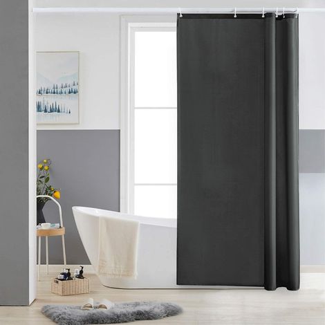 Cortina de ducha pequeña, gris oscuro, resistente al moho, 180 x 180 cm, tela de poliéster, impermeable, cortinas de baño lavables a máquina, 6 ganchos (1/5)