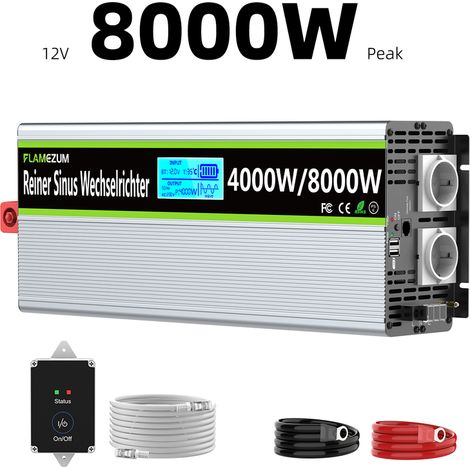Spannungswandler 12V auf 230V – Reiner Sinus‑Wechselrichter 4000W Dauerleistung 8000W Spitzenleistung – Schutz vor Überhitzung und Kurzschluss (1/5)