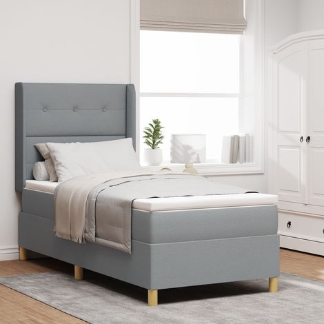 vidaXL Box Spring Bed with Mattress & LED Light Grey 90x190 cm Fabric (1/5)