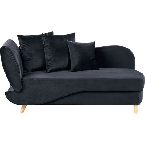 Left-Hand Chaise Lounge MERI Velvet Black with Storage (1/5)