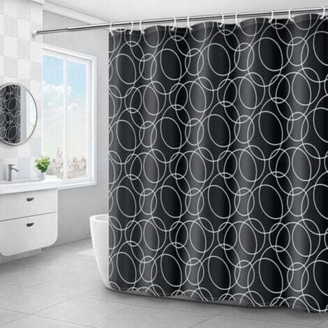 (Schwarz, 180 x 180 cm) Duschvorhang, waschbar, wasserdicht, maschinenwaschbar, Polyester mit 12 Ringen