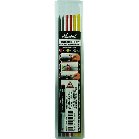 Markal 96263 Trades-marker Dry Set con 6 mine assortite (2 grafite, 2 rosse, 2 gialle), confezione da 12, colori: grigio, rosso, giallo (1/2)