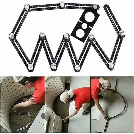 Plantilla angular multifuncional, regla de medición de aleación de aluminio de 12 lados, posicionamiento inclinable, color negro - KZQ