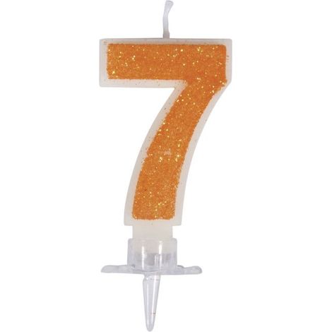 Bougie - chiffre "7"av.paillet et fixation, orange, 10cm, 1 Set
