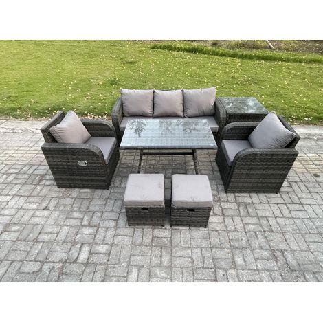 Fimous Ensemble de Meubles de Jardin avec Table à manger rectangulaire Chaise inclinable Canapé 3 places 2 Petits tabourets Table d'appoint (1/5)