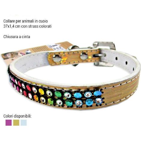 Trade Shop - Collare Per Cani Cuccioli Gatti Animali In Cuoio 37 Cm Vari Colori Con Strass -