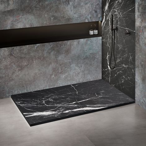 Receveur de douche en résine 120x90 cm imitation marbre noir (1/5)