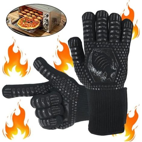 Gants de Cuisine - Antidérapants - Silicone - Résistants à la Chaleur - Taille Universelle - Noir (1/4)