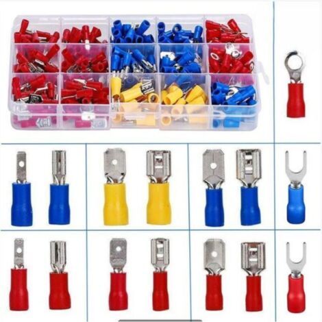 Coffret 280 cosses électricien,Cosses Electriques a Sertir, 280 PCS Cosse Electrique Isolée, Connecteurs électrique a sertir, Cosses et kits, Assortiment Connecteurs Ronde Cosses Plates Cosses Femelle (1/5)