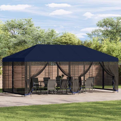 Gazebo con paredes laterales 6 x 3 m Azul Poliéster y Acero 190 (1/5)