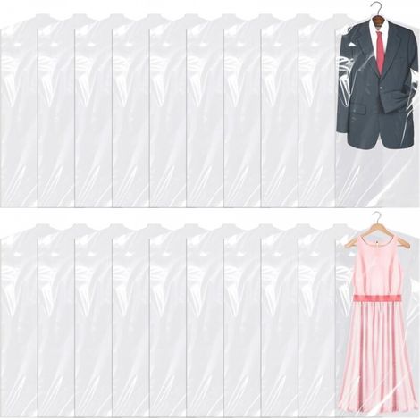 20 Pièces Plastique Housses de Vêtements, 60×150cm Transparentes Protège-vêtements en Plastique, Suspendus Housses à vêtements anti-poussière (1/5)