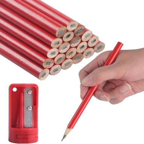 Kit de 20 Crayons de Construction, Crayons de Menuisier Rouge, Set de Crayons d'Ébéniste avec Taille-crayon pour Artisans, Atelier, Ouvriers, Outils de Marquage (1/5)