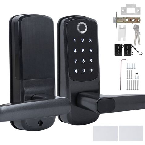 Serrure biométrique de porte à empreintes digitales, application Bluetooth, mot de passe avec clé mécanique pour commande vocale (1/5)