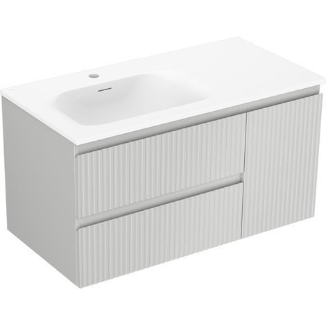 Mexen Rivel Badezimmerschrank 90 cm mit Waschtisch Vela links, 2S, 1D, geriffelt, grau matt/weiß matt - 91A23-09047-3-BBFFF62-W