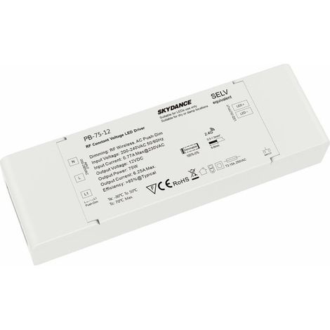 Alimentatore Dimmerabile CV 12V 75W Con Pulsante N.O. e Telecomando RF 2.4G Per Striscia Led 12V PB-75-12