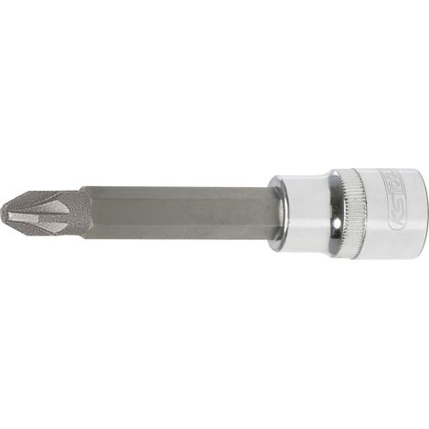 Douille tournevis POZIDRIV PZ2, Longueur 110 mm - Version longue - En Chrome Vanadium - Finition chromée