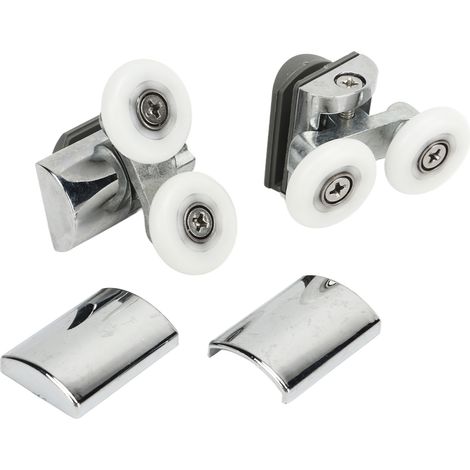 Roulette coulissante porte 23mm kit galet supérieur inférieur pour porte coulissante salle de bain placard vitré acier inoxydable blanc 2 roulettes 2 caches 1 sac de vis (1/5)
