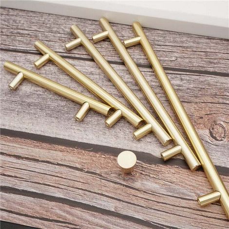 Laiton brossé Poignées de porte de meuble de cuisine Boutons de barre en T en acier inoxydable entraxe 256 mm 2pcs