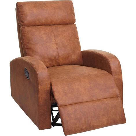 Poltrona relax reclinabile girevole dondolo HHG-325 premium tessuto marrone scamosciato