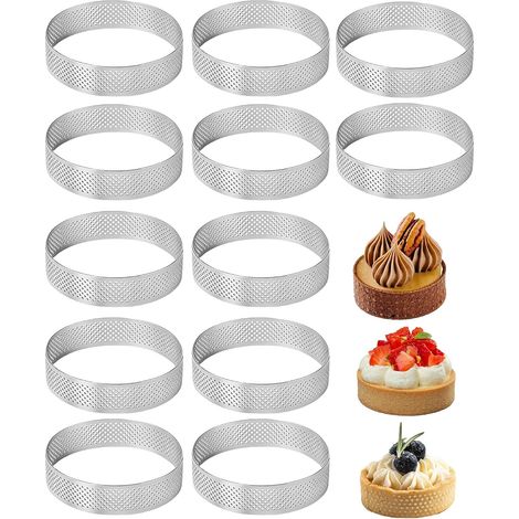 12 x Pastry Circles, 6 cm Rings, Perforated Stainless Steel Pastry Circle, Round Tart Rings with Stainless Steel Holes, for Making Tartlets (1/5)