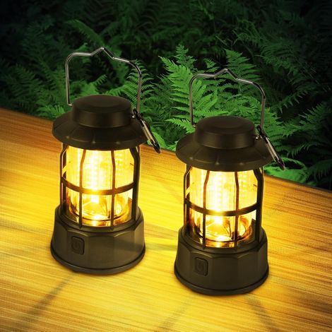 Lanternes de camping rétro, lot de 2, éclairage de camping portable, lampe de camping rétro à piles, étanche IPX4, lampe de tente vintage COB à suspendre pour tente, plein air, randonnée, jardin, urge (1/5)
