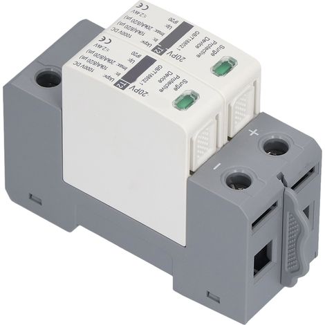 Parafoudre pour rail DIN, Protection contre les surtensions 1000VDC 2P 20KA, Dispositif de sécurité électrique