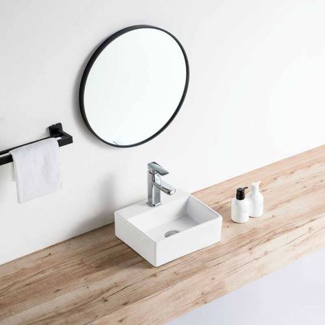 Lavabo blanco brillante sobre encimera cerámico SALTA 33 x 29 cm (1/5)