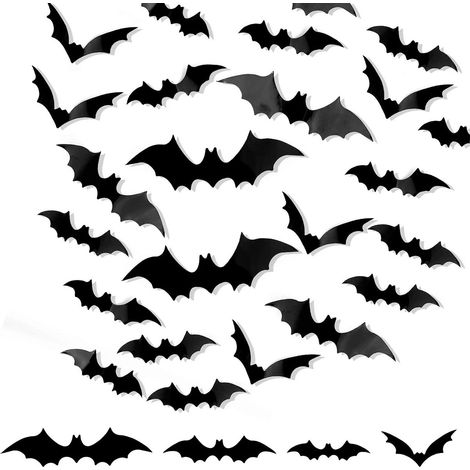 Décorations d'Halloween avec chauves-souris : 60 autocollants muraux 3D en PVC pour fenêtres, à utiliser à l'intérieur et à l'extérieur (garage, maison, fêtes). (1/5)