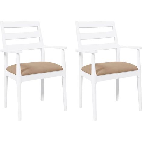 Maison Exclusive - Esszimmerstühle mit Kissen 2 Stk. Weiß Massivh