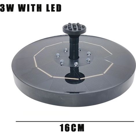 Fontaine solaire (3W avec LED) pour bain d'oiseaux, pompe à eau avec lumières colorées, portable et indépendante pour jardin, bassin, piscine ou aquarium. (1/5)