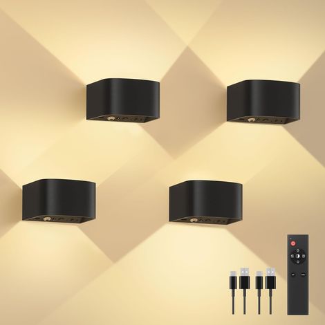 4 x Wall Lights with Motion Sensor and Remote Control, 3 Colours, Wireless LED Wall Lights for Indoors, Up and Down Lighting, 5000 mAh Rechargeable Battery, Adjustable Brightness (1/5)