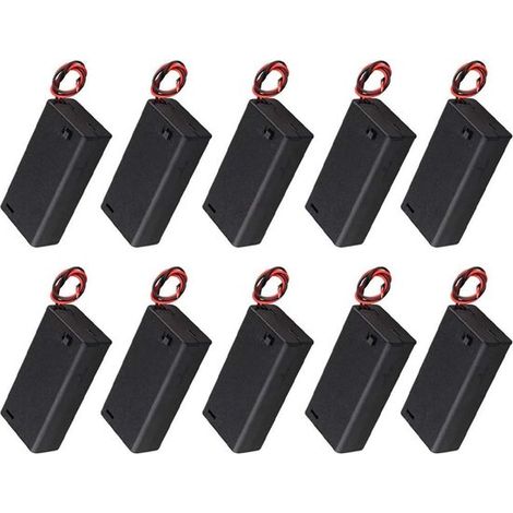 Allecto Plus - 10 AA Batteriehalter mit Ein-/Ausschalter - Schwarz, Aufbewahrungsbox mit Kabelführungen.
