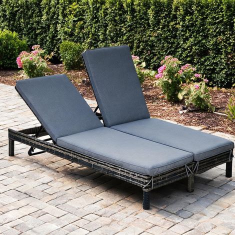 Mobilier de jardin en rotin coloris gris 196 x 120 x 28 cm (1/5)