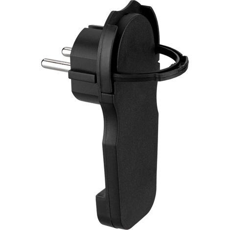 Flachstecker mit Griff, schwarz, 7 mm, 2P+Z, 16 A, 3500 W, mit Erdung (1/3)