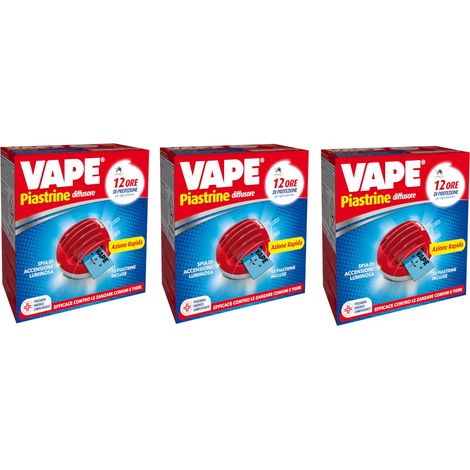 Mulitpack da 3 elettroemanatori vape anti zanzare a spina in confezione con 10 piastrine ciascuno