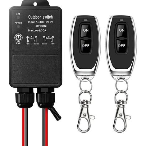 Télécommande sans fil étanche interrupteur radio AC 240V 220V récepteur relais 30A pour emplacement humide zone de cour extérieure pompe à eau légère irrigation de ferme toit garage entrepôt (1/4)
