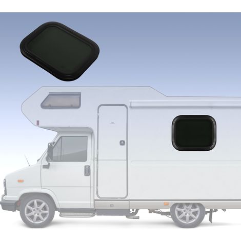 Fenêtre fixe camping-car (alliage d'aluminium noir, coins arrondis, anneau de fixation) 500 x 350 mm, paroi 48-53 mm (1/5)