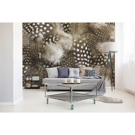 Papier peint intissé Naturel, Photo Plumes Brun Noir, 250 cm X 270 cm, Décor Mural (1/2)