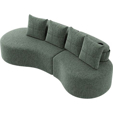 Canapé 4 places en tissu respirant avec 4 coussins, porte-gobelets et poches latérales, grand modèle confortable pour salon, invités et détente – CHICFURN (1/5)