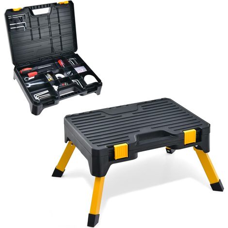 COSTWAY Scaletta Pieghevole con Cassetta Porta Attrezzi, 2 in 1 Sgabello con 13 Scomparti, Ampio Pedale e Piedi Antiscivolo, Portata 150 kg, per Officina Casa e Ufficio (1/5)