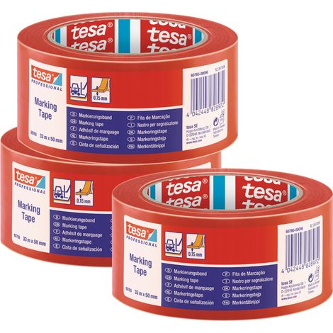Nastro di segnalazione di avvertimento TESA in PVC, 33 m x 50 mm, rosso (confezione da 3) (1/4)