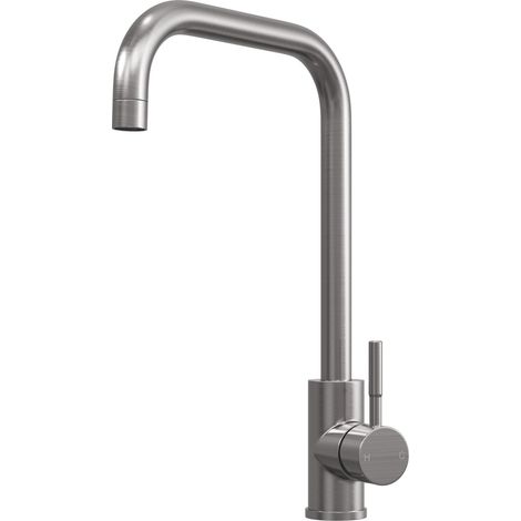 Modern Square Single Lever Kitchen Sink Mixer Tap - Top Fix Installation, 352 x 90 x 245mm, Brushed Steel Finish