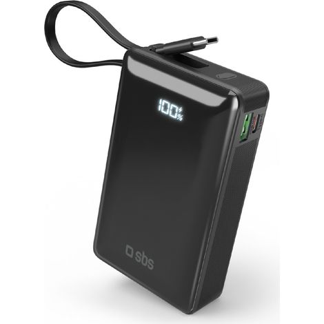 Powerbank da 20000 mAh con porte USB-A e USB-C, display integrato e cavo USB-C da 20 W - nero